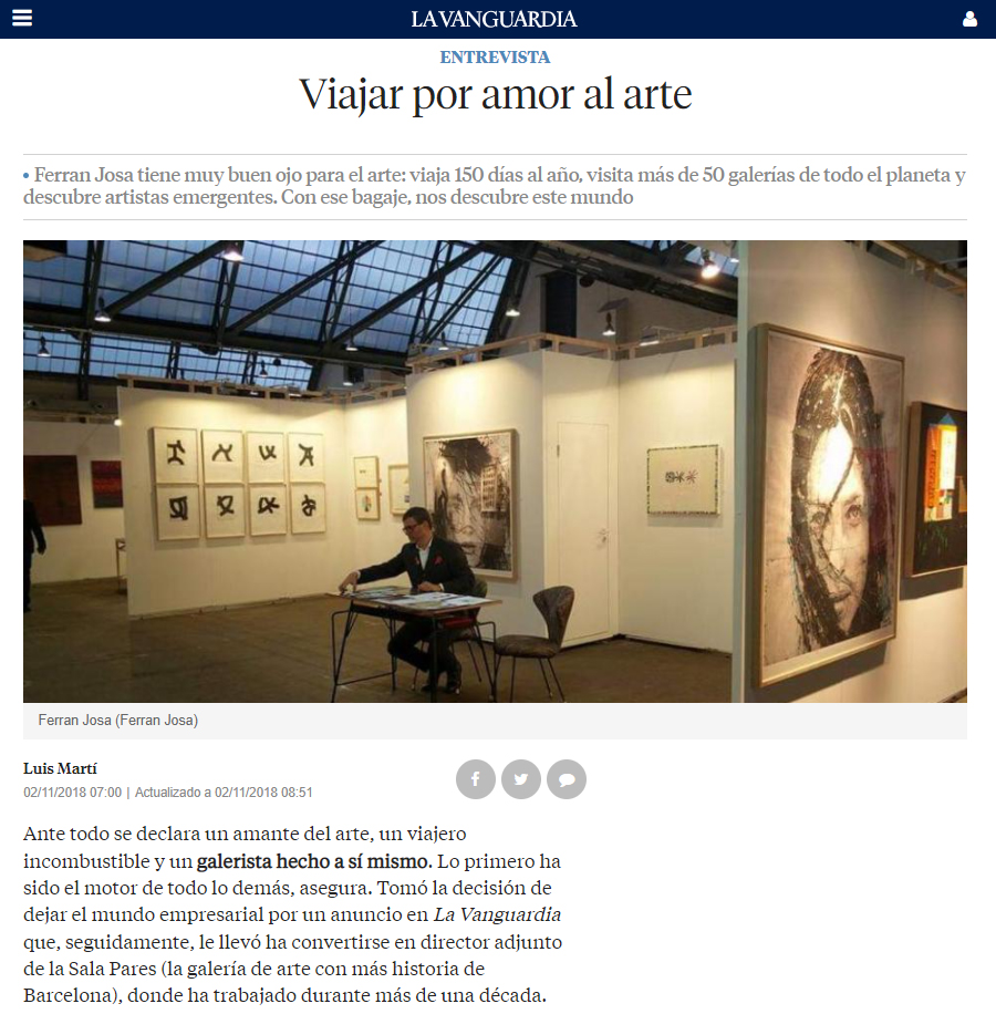 2018 11 2 La vanguardia Entrevista a Ferran 1 Pigment Gallery Galería de Arte en Barcelona La Vanguardia