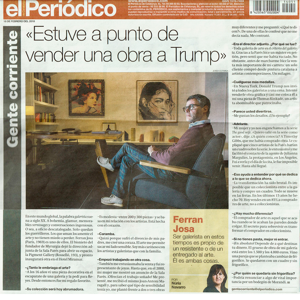 2018 2 18 El periodico Entrevista Ferran 1 Pigment Gallery Galería de Arte en Barcelona El Periódico