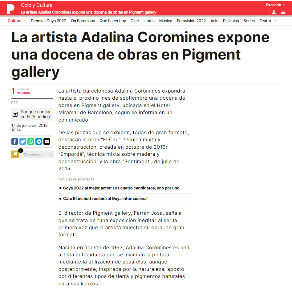 2018 6 17 El periodico Adalina 1 Pigment Gallery Galería de Arte en Barcelona El Periódico