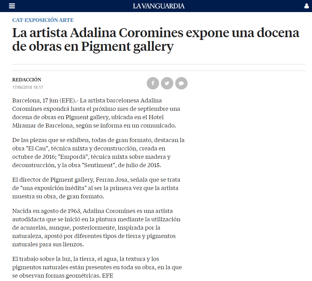 2018 6 17 La Vanguardia Adalina 1 Pigment Gallery Galería de Arte en Barcelona La Vanguardia