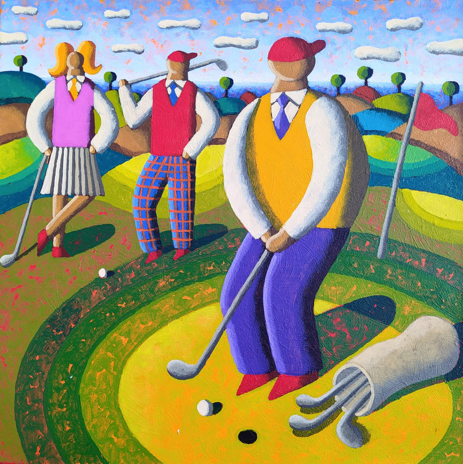 JP Golf with friends 2022 50x50cm Acrylic on canvas Pigment Gallery Galería de Arte en Barcelona Jordi Pintó