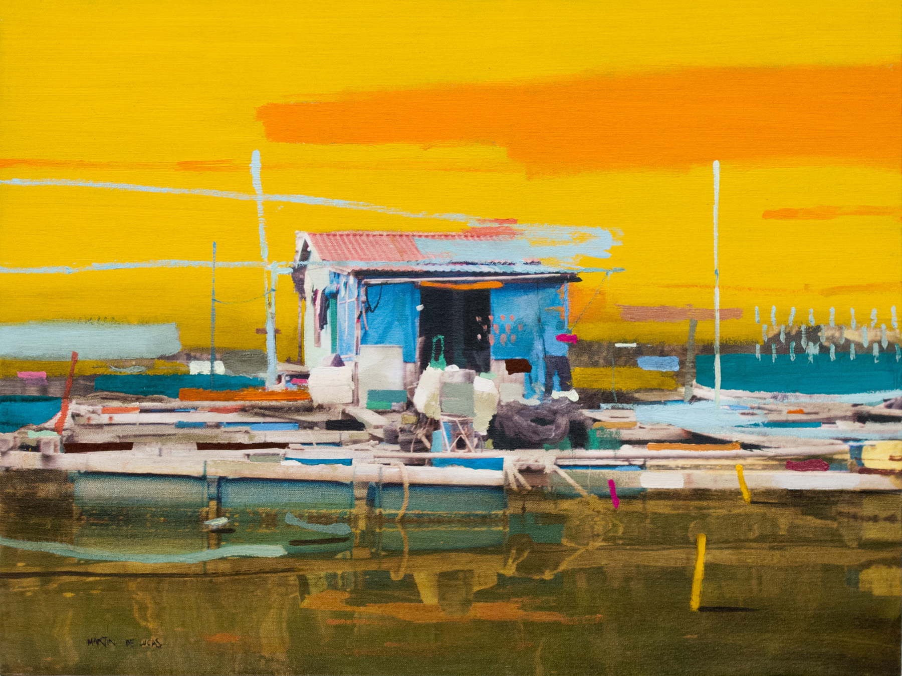 RML 1580 Floating House on Ha Long Bay VII 2015 60x80 cm Digital print collage and oil on canvas br Pigment Gallery Galería de Arte en Barcelona Ruben Martín de Lucas