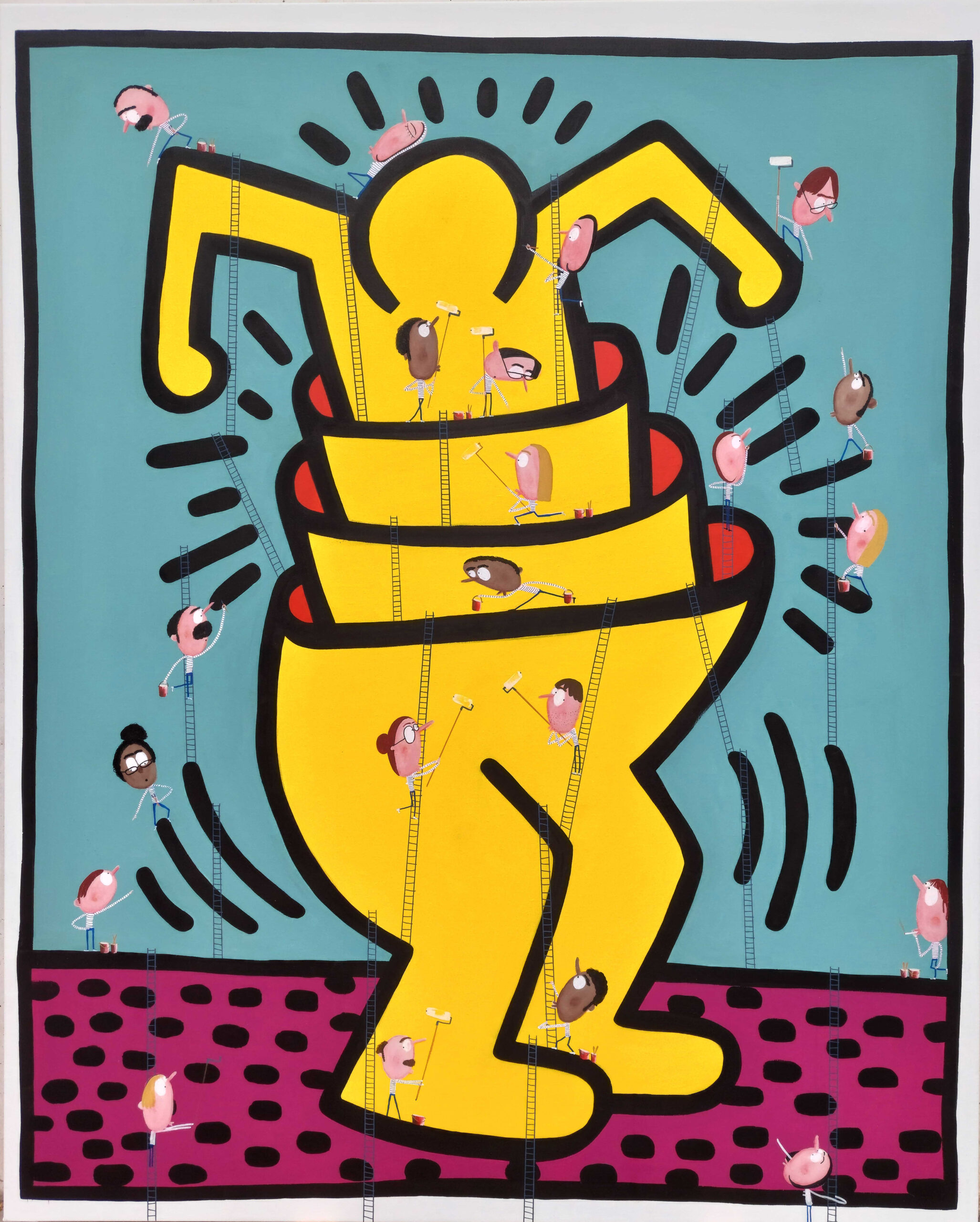 VENUDA MSY KEITH HARINGS ASSISTANTS 2022 162x130 cm Acrylic on linenn Cut scaled Pigment Gallery Galería de Arte en Barcelona Keith Haring's Assistants