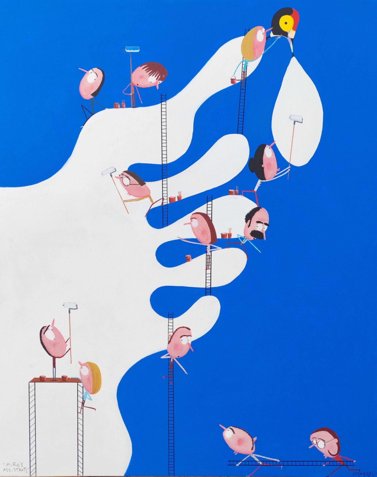 VENUDA MSY LOS AYUDANTES DE MIRO 2022 100x81 cm Acrylic on linen scaled Pigment Gallery Galería de Arte en Barcelona Moisés Yagües