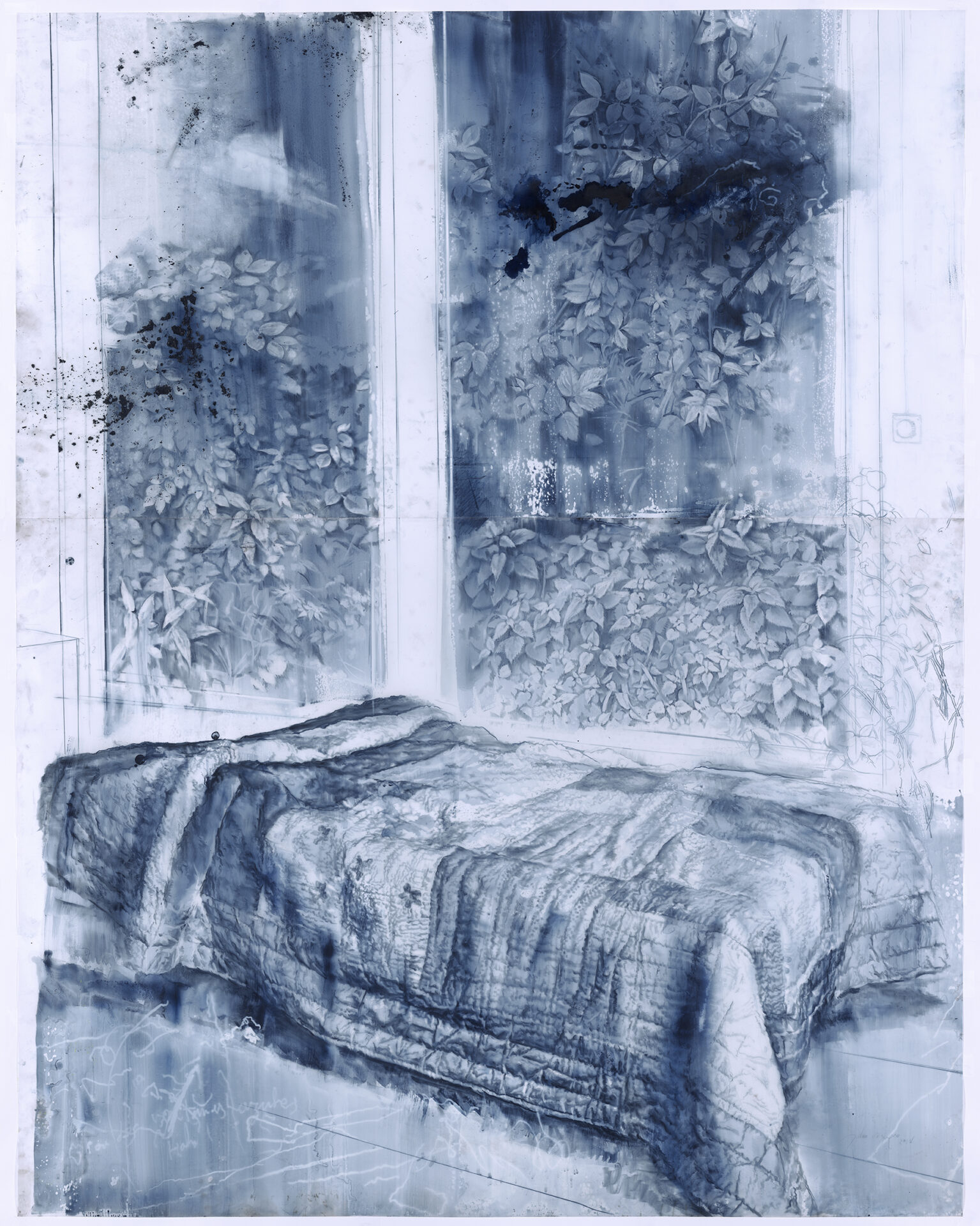 JVQ Dibujo de dos ventanas azules 2018 195x160 cm Crete and wash on greaseproof paper Pigment Gallery Galería de Arte en Barcelona Buy works